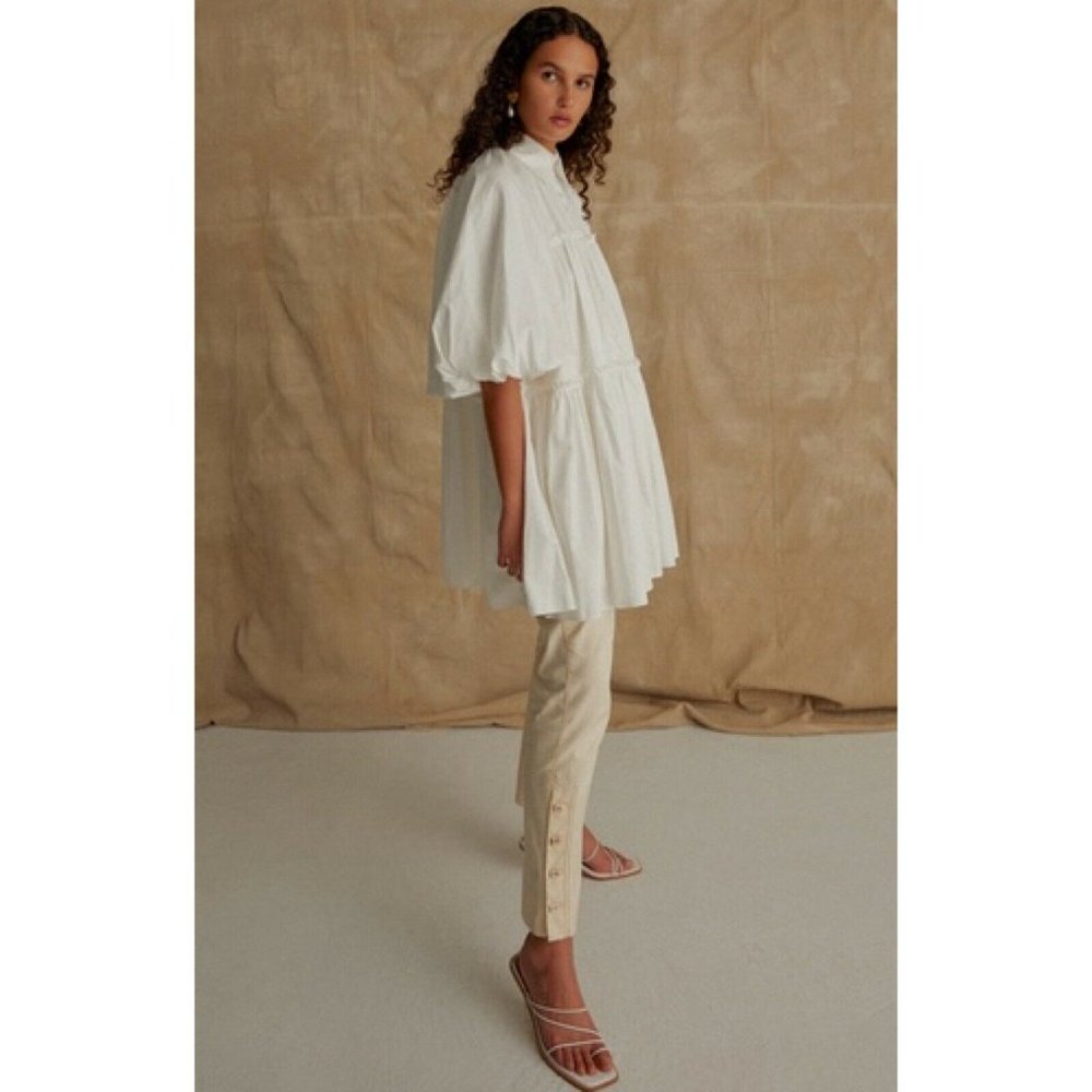 AJE Prima Buttoned Cotton Trouser in Neutral Sand